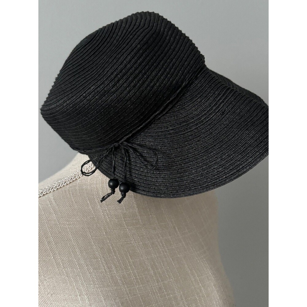 Scala Collezion Black Sun Hat Decorative Beaded Tie Accent